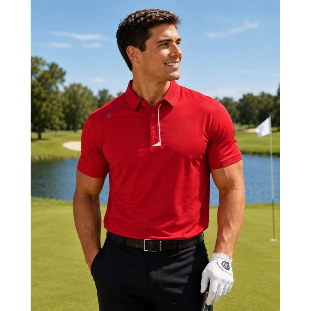 Zyia Active Polo Shirt Men 2X Red Stretch Golf Athletic Performance Short Sleeve